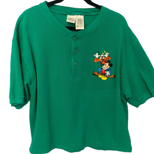 Disney Store Bright Green Thermal Henley Tee Soft Cozy Casual Layering
